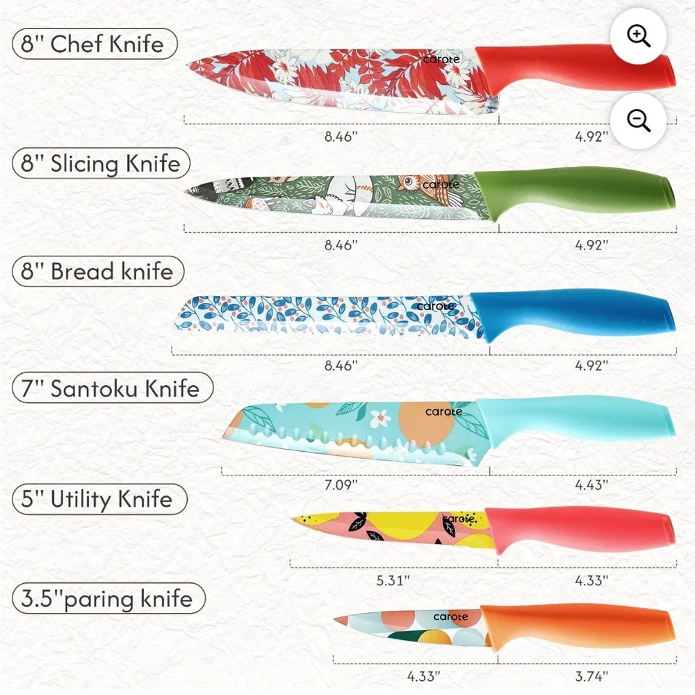 NIB Carote 12 piece knife set- patterned